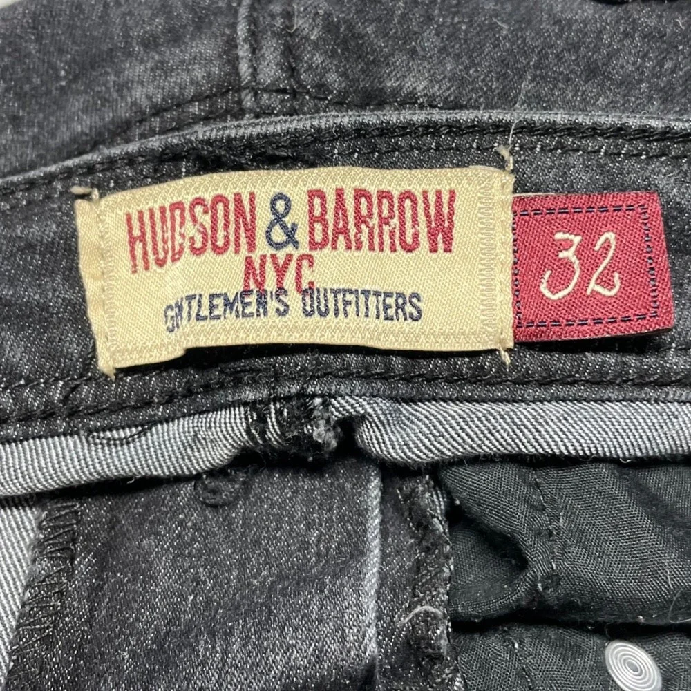 Hudson & Barrow NYC Mens Jeans 32x30 Black Stretch Embroidered Pockets
